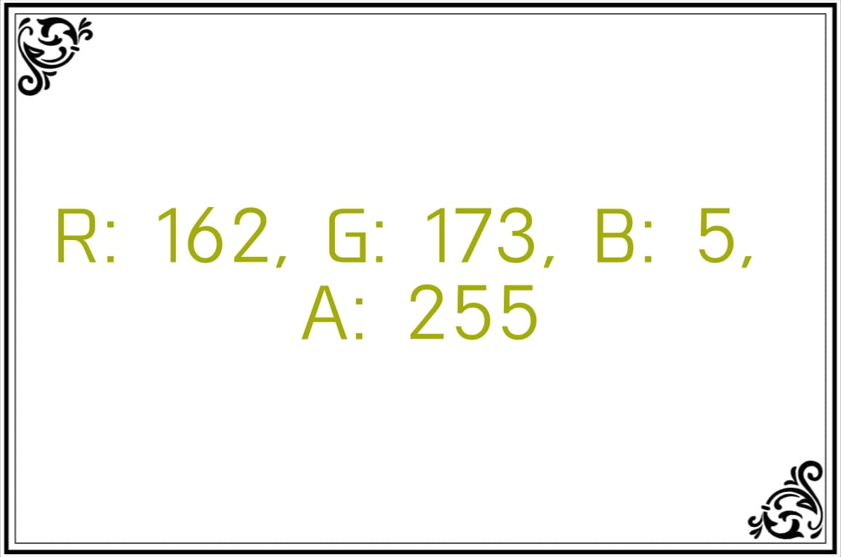 R: 162, G: 173, B: 5, A: 255の色